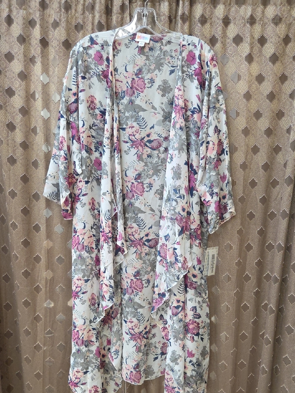 Lularoe Floral Kimono Cover-up in Cream & Pink - Women Intimates